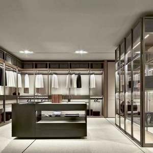 Armoire à portes en verre avec cadre en aluminium, armoire murale, dressing de luxe noir, armoires en verre, chambre à coucher, placard moderne - Product Image 1