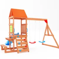 Ensemble de jeu en bois d'arrière-cour, balançoire avec cadre d'escalade extérieur coulissant, équipement de terrain de jeu, maison de jeux