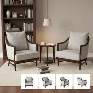 Modern <b>Mid</b>-<b>Century</b> Luxury Living Room Furniture Wood Accent Chair Cotton Cushion Cross-Braced Base Eco-Friendly for Bedroom - Product Image 1