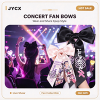 Accessoire capillaire Kpop HUNTRX en tissu satiné imprimé, nœud asymétrique semi-fait main, cadeau pour fans de concert, vente en gros personnalisée, coiffe rétro
