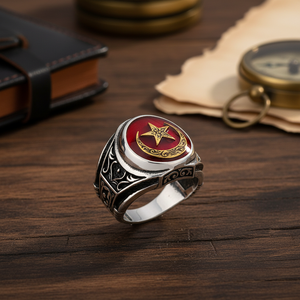 Anillo de Plata de Ley 925 para hombre, con esmalte rojo, luna y estrella - Product Image 3