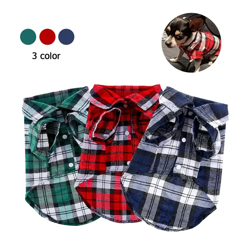 Summer Cotton Plaid Dog Shirts British Style Plaid Pet Dog Clothes for French Bulldog Vest Chihuahua