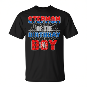 T-shirt Spider Web Stepmom Of The Birthday Boy, colore nero, taglia adulto - Product Image 2