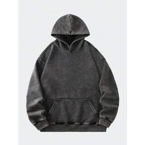 Sudadera con capucha personalizada de doble cremallera, negra, estilo vintage, desgastada, streetwear, lavado ácido, 400GSM, sudaderas con capucha lisas para hombre - Product Image 5
