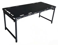 Table de camping pliante en acier au carbone robuste avec 4 vérins hydrauliques, hauteur réglable et support pour lampe