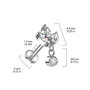 G23 Titanium ImplanTriple Petal Flower Zircon Dangle Flat Back Labret Ring Tragus Piercing Cartilage Stud Earring <span class=keywords><strong>Helix</strong></span> Jewelry - Product Image 5