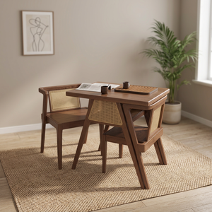 Ensemble de salle à manger traditionnel 3 pièces en bois massif avec chaises à dossier en rotin, design écologique et peu encombrant pour la salle à manger à domicile - Product Image 4