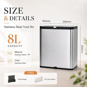 Modern Square Stainless Steel <b>Kitchen</b> Garbage Bin Press Open Cover <b>Cabinet</b> Door <b>Wall</b> <b>Mount</b> Hanging Space Saving Manual Waste - Product Image 4