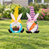 Nouvel ensemble de 2 jolis gnomes de Pâques en métal, décoration de jardin extérieure pour les fêtes, la pelouse et le patio