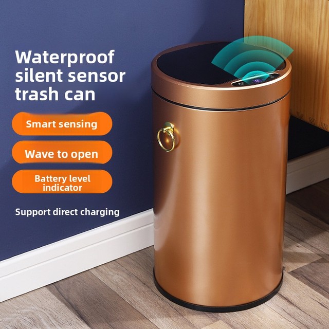 Induction Cylindrical Handle-style Trash Can Household Smart Sensor Bin for Living Room 9-Liter Lid Stainless Steel