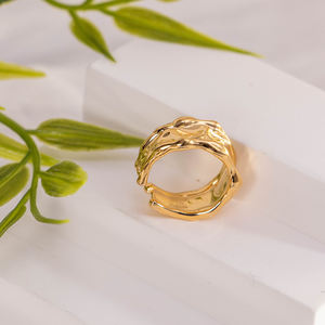 Irregular Texture Open <b>Ring</b> 18K <b>Gold</b> Plated <b>Vintage</b> Statement <b>Ring</b> Unisex Trendy Minimalist Fashion Jewelry Party Daily - Product Image 4