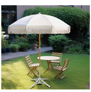 LS Umbrella09 роскошный винтажный холщовый зонтик с бахромой из переработанной древесины для сада и пляжа, современное руководство по дизайну для вечеринок - Product Image 4