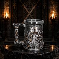Jarra Cuerno Trono Resina Acero Inoxidable Vikingo Medieval Cerveza Tanque 500ml Regalo Fiesta