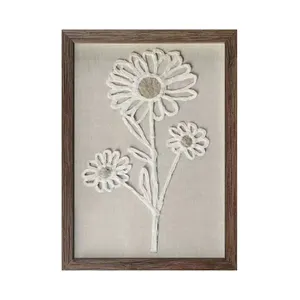 Modern White Flower Decoration Hanging Pulp Painting Art Plastic Framed Wall Art for Home Office Gift Idea for Living Room
