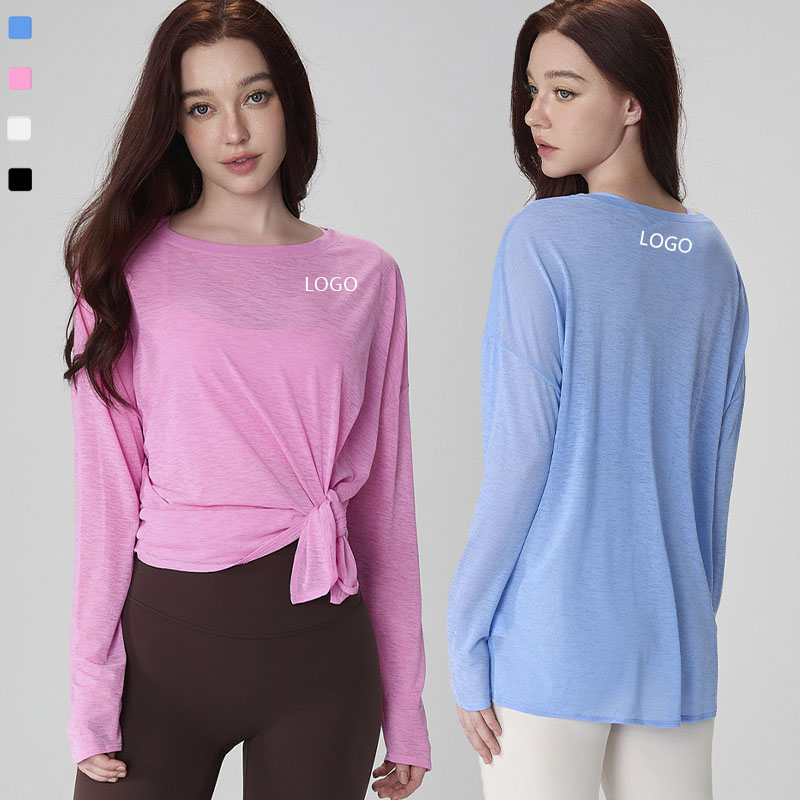 XW-ADCK42003 Long Sleeve Side Slit T Shirts Gym Fitness Breathable Sportswear Training Yoga Round Neck Sweatshirts