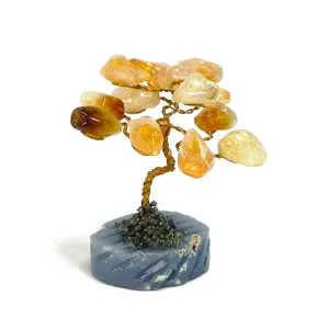 Lebensbaum Citrin Tumbled Stone Heilung Kristall Tisch Ornament Hand geschnitzte Figur Solar Tree Art Dekoration Geschenke