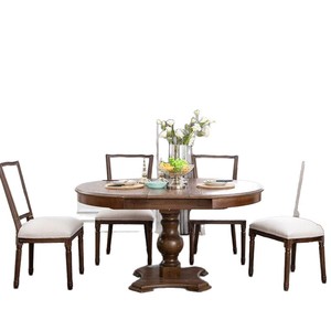 Chaise de salle à manger en bois massif de style américain, rembourrée, en chêne vieilli vintage, pour salle à manger - Product Image 5