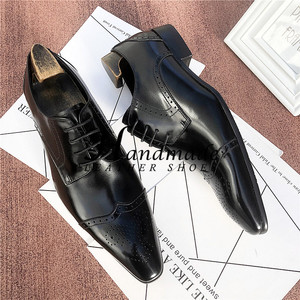 Chaussures habillées en cuir véritable faites à la main pour hommes, style britannique, à bout pointu, à lacets, avec motif brodé - Product Image 5