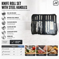Couteau de chef JYTD07 en acier inoxydable, ensemble de couteaux de cuisine avec sac, design moderne, manche ambidextre pour l'extérieur