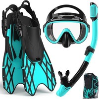 Ensemble de plongée quatre pièces en verre trempé et silicone pour adultes, transfrontalier, avec masque panoramique anti-buée, tuba entièrement étanche et plongeurs, et sac de rangement