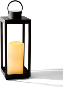 Grande lanterna da esterno con candela solare montatura in metallo nero opaco candela a colonna senza fiamma impermeabile, timer da crepuscolo all'alba - Product Image 2