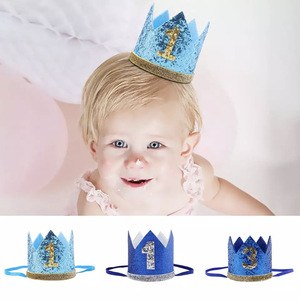 Couronne d'<span class=keywords><strong>anniversaire</strong></span> à paillettes numéro <span class=keywords><strong>1</strong></span> pour enfants, accessoire photo pour fête de 1er <span class=keywords><strong>anniversaire</strong></span>, mini-couronne serre-tête pour bébé garçon ou fille, vente en gros - Product Image 2