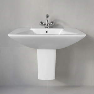 Lavabo demi-pied en céramique de style européen avec design en marbre blanc et granit - Product Image 5