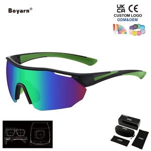 Occhiali da Sole Sportivi Antivento Boyarn Nuovi, Modello Viper alla Moda, Protezione UV400, Montatura Quadrata Trasparente/Verde, Lente Unica Unisex Personalizzabile - Product Image 2