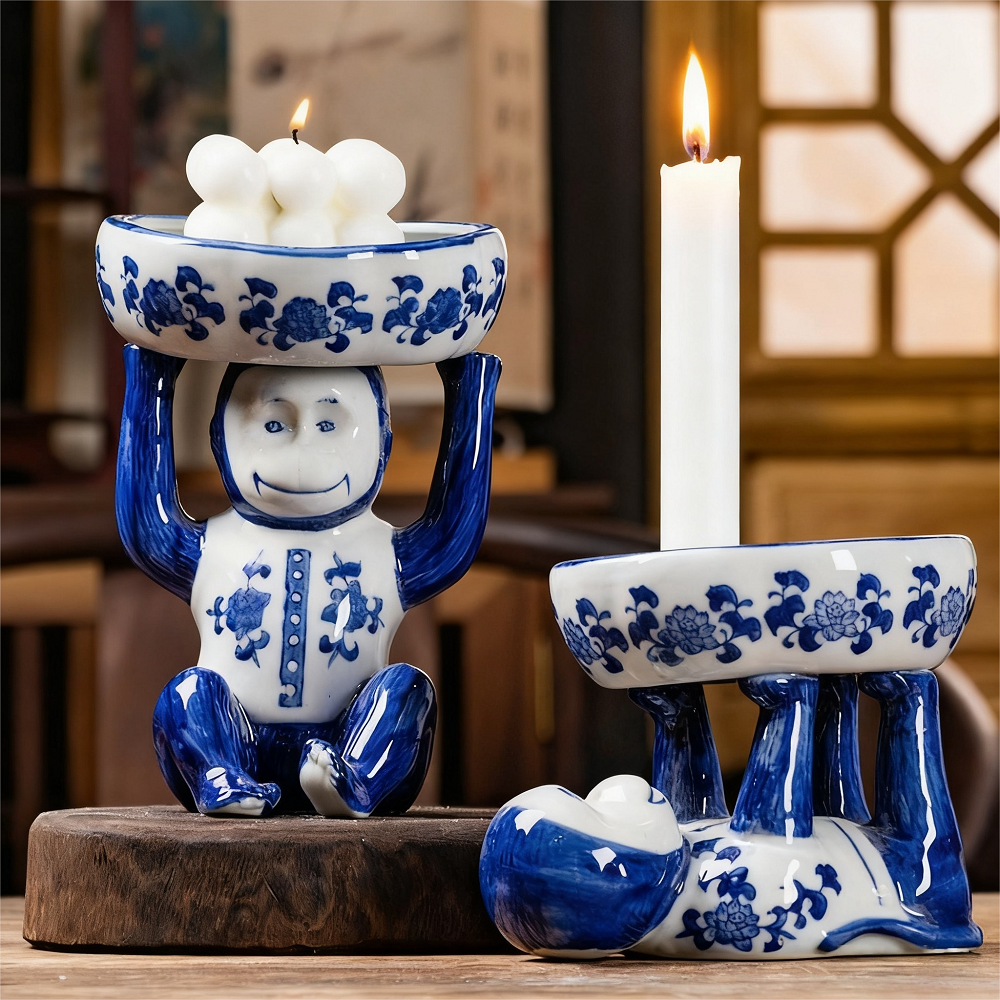 Alibaba.com上の高品質な青と白の陶器のキャンドルホルダーメーカーと