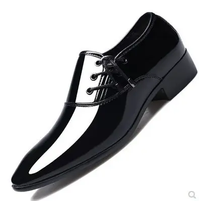 Leather Stitching Slip-On Dress Shoes Pointed Toe Shoes Glossy Patent Shoes