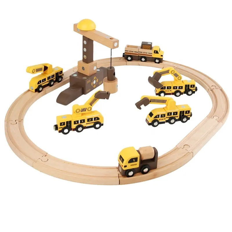2024木製電車おもちゃ鉄道車磁気DIY組み立てさまざまなエンジニアリング車ビルディングブロック建物