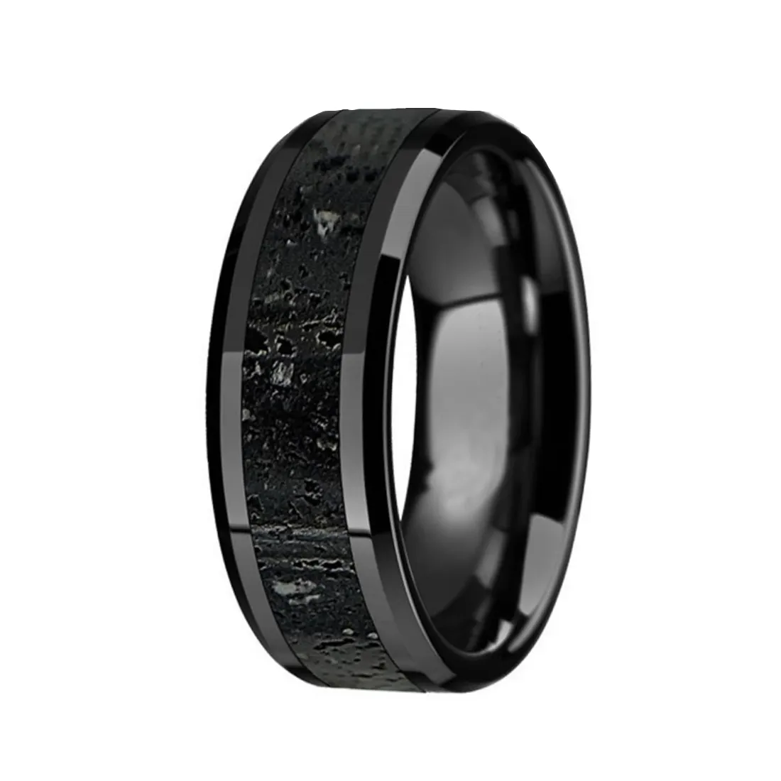แหวนผู้ชายวงโดมใหม่ของผู้ชายอุกกาบาตสีดำฝังออกแบบทังสเตนคาร์ไบด์แหวนที่กำหนดเอง