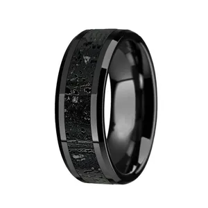 반지 남자 밴드 돔형 새로운 남성 블랙 운석 인레이 디자인 텅스텐 카바이드 맞춤형 반지