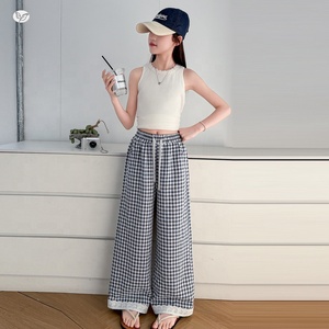 <span class=keywords><strong>Pantaloni</strong></span> lunghi a gamba larga a quadri bianchi e <span class=keywords><strong>neri</strong></span> per ragazze, <span class=keywords><strong>pantaloni</strong></span> casual coreani per bambini e ragazzi - Product Image 3