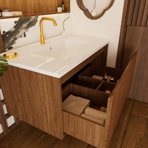 <span class=keywords><strong>Meuble</strong></span>-lavabo de salle de bain de 30 pouces avec lavabo en céramique - <span class=keywords><strong>Meuble</strong></span>-lavabo mural flottant en noyer avec tiroirs, moderne - Product Image 5