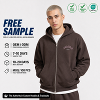 Ensemble de survêtement marron pour homme, sweat à capuche épais et oversize avec fermeture éclair, logo personnalisé, streetwear, unisexe, vente en gros