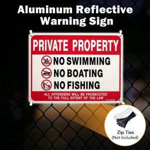 Panneaux de signalisation d'avertissement de sécurité personnalisables : Interdiction de la natation, de la navigation et de la pêche. Tous les infracteurs seront poursuivis pour ces panneaux. - Product Image 6