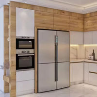 Vermonhouzz Armoires de cuisine bicolores, laque blanche et bois clair, ensemble d'armoires modulaires sans poignées pour maison contemporaine