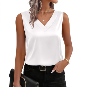 Top Sexy de Satén de Seda 100% Poliéster, Cuello en V, Blusa de Verano sin Mangas, Transpirable, Estilo Casual de Negocios, Elegante, para Vacaciones - Product Image 4