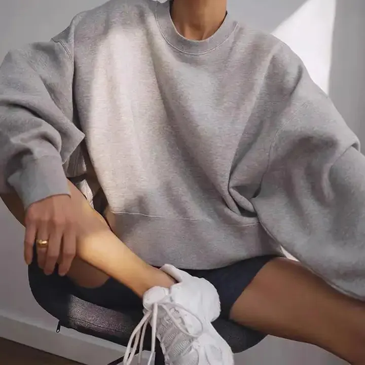 2024 sweats à col rond en coton biologique avec logo personnalisé de haute qualité sweat-shirt décontracté à épaules tombantes pour femmes