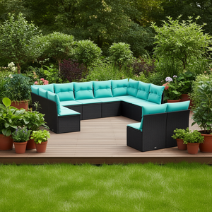 Black <b>Rattan</b> Garden <b>Sofa</b> Set Cushioned Outdoor Furniture 10+ Seating Contemporary Design - Product Image 2