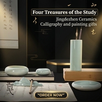 Coffret Cadeau Calligraphie Chinoise Artisanale Vert Céladon 10 Pièces – Collection Bureau de Savant Premium – Coffret Cadeau Culturel d'Entreprise