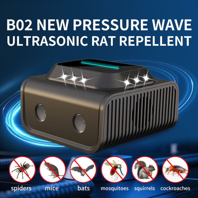 Dual Pressure Wave Head Intermittent Flashing Ultrasonic Pest Repeller for Mouse Mosquito Cockroach Cat Dog Animal Repellent