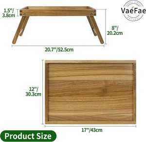 Escritorio para ordenador portátil, bandeja para servir aperitivos, mesa de madera de acacia, bandeja de desayuno con patas plegables para sofá cama, cocina, comer, trabajar usado - Product Image 3