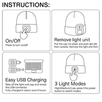 Bonnet en acrylique doux personnalisé avec LED et lumière USB amovible, tricoté à revers pour la course nocturne, la pêche et les travaux de jardinage