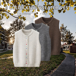 Chaleco de Punto Casual de Moda Otoñal de 3 Colores con Botones para Mujer - Product Image 2