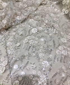 Vải Ren Trắng Pháp <span class=keywords><strong>3D</strong></span> Vải Thêu Đính Cườm Thời Trang Dành Cho Cô Dâu - Product Image 1