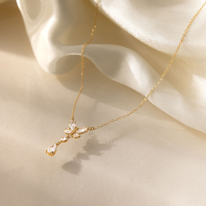 Collana a Y J&D Jewelry in Acciaio Inossidabile Placcato Oro 18K con Farfalla, Cuore e Zirconia Cubica Taglio a Pera, Gioielli Delicati Stile Dolce - Product Image 6