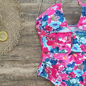 Maillot de bain une pièce Rose rouge fleuri avec bretelles ras-du-cou et jupe, tenue de plage dos nu, nouvelle collection <span class=keywords><strong>2022</strong></span> - Product Image 6