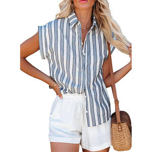 Camisas a rayas sueltas informales para mujer, camisas <span class=keywords><strong>de</strong></span> gran tamaño Vintage <span class=keywords><strong>de</strong></span> verano <span class=keywords><strong>2023</strong></span> para mujer, <span class=keywords><strong>blusas</strong></span> elegantes <span class=keywords><strong>de</strong></span> <span class=keywords><strong>moda</strong></span> para jóvenes y mujeres - Product Image 4